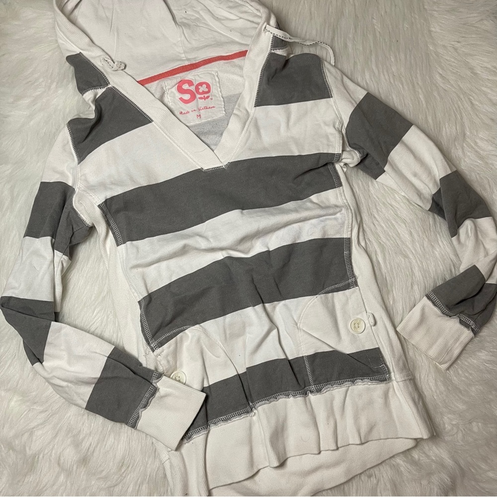 SO Striped V-Neck Hoodie